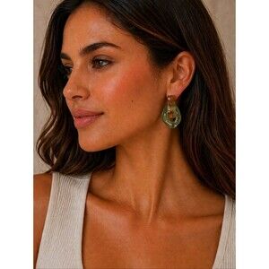Plunder Design Trendy Green Tan Acrylic Drop Dangle Earrings - NIP